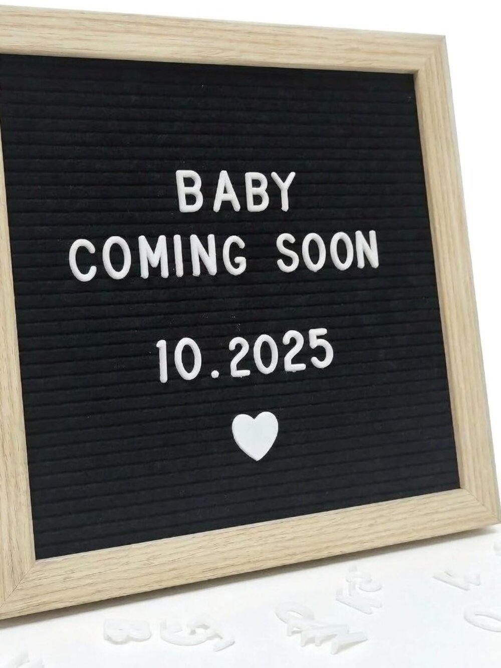 Black Felt Letter Board 10x10in, Baby Announcement Sign, 336 Letter Kit | Pregna